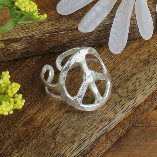 Woodstock Vibes - Peace Sign - Adjustable Ring