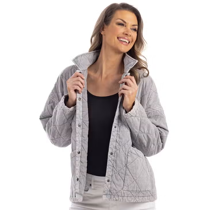 Light Gray Quilted Snap Up Jacket - Mellow Monkey