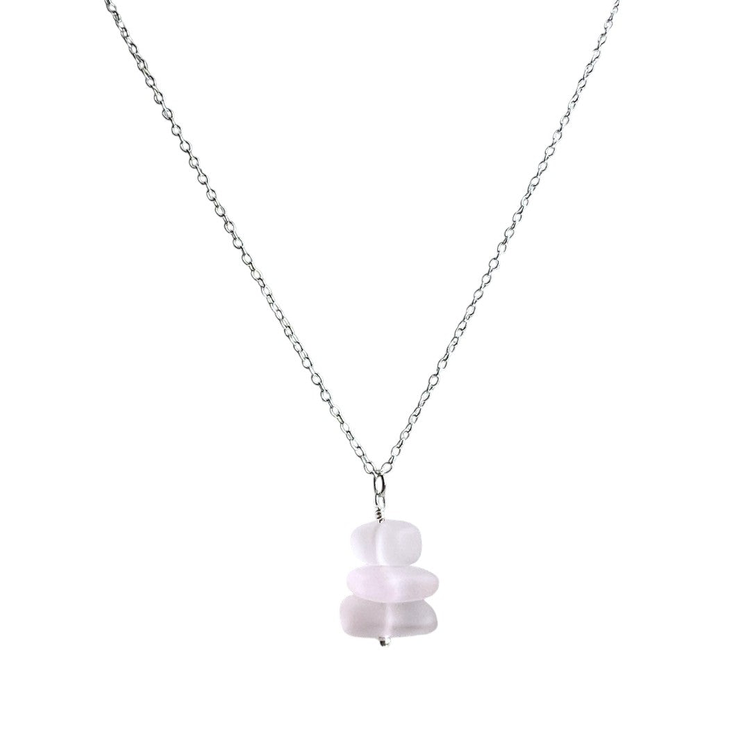 Pink - Silver Sea Glass Necklace - Mellow Monkey