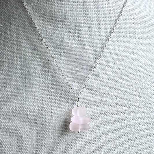 Pink - Silver Sea Glass Necklace - Mellow Monkey