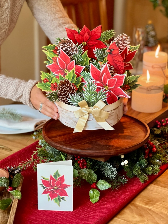 Birch Poinsettia - Pop-Up Flower Bouquet Greeting Card - Mellow Monkey