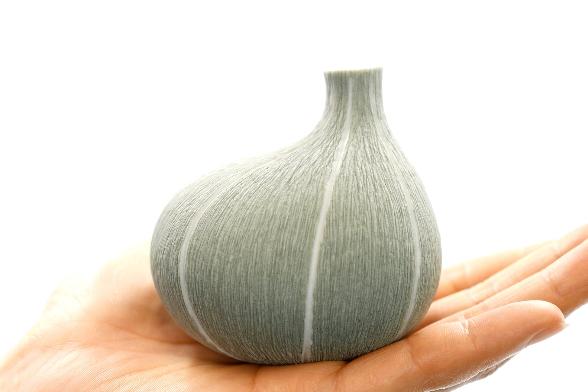 Mini Omo - Handcrafted Porcelain Bud Vase - Gray with White Stripes - 2.7 x 2 x 2.8 in - Mellow Monkey