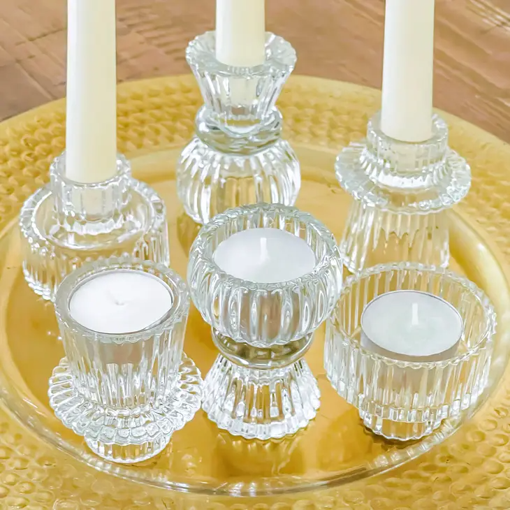 Vintage Ribbed Clear Glass Reversible Tea Light Candle and Candlestick Holder - Mellow Monkey