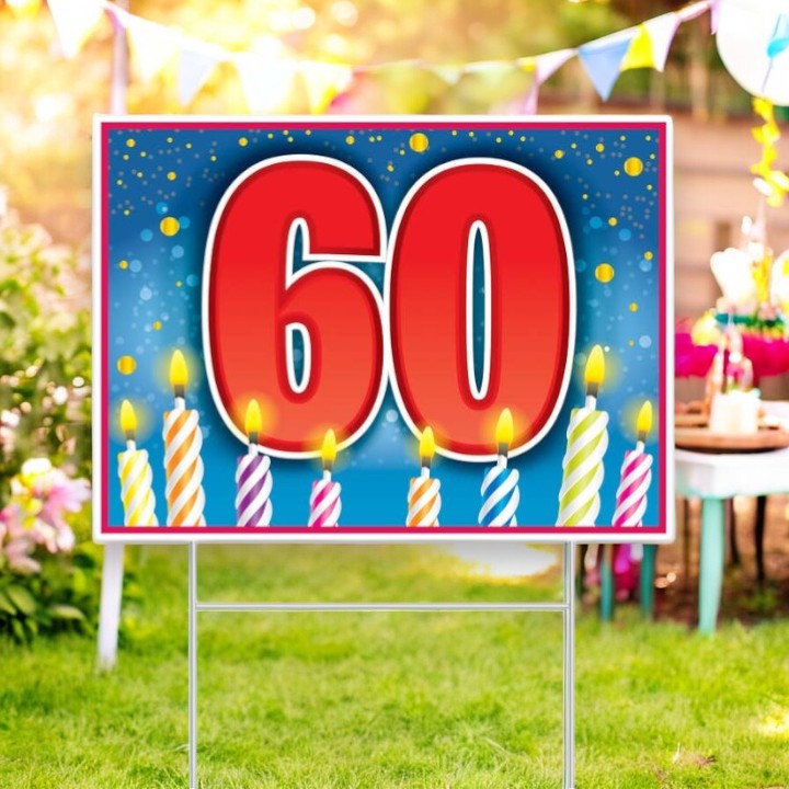 60th Birthday Yard Sign with Stake - 15-1/2-in - Mellow Monkey