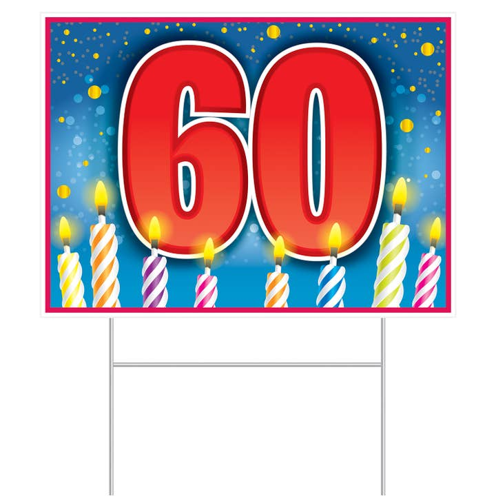 60th Birthday Yard Sign with Stake - 15-1/2-in - Mellow Monkey