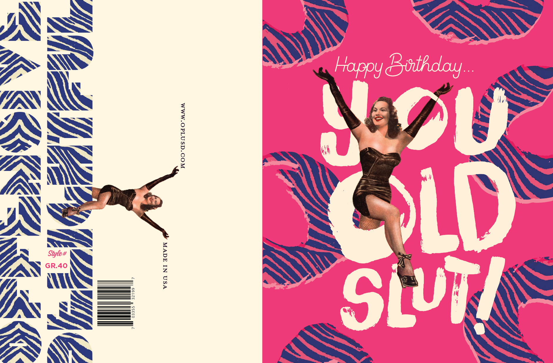 Happy Birthday You Old Slut - Zebra Print - Birthday Greeting Card - Mellow Monkey