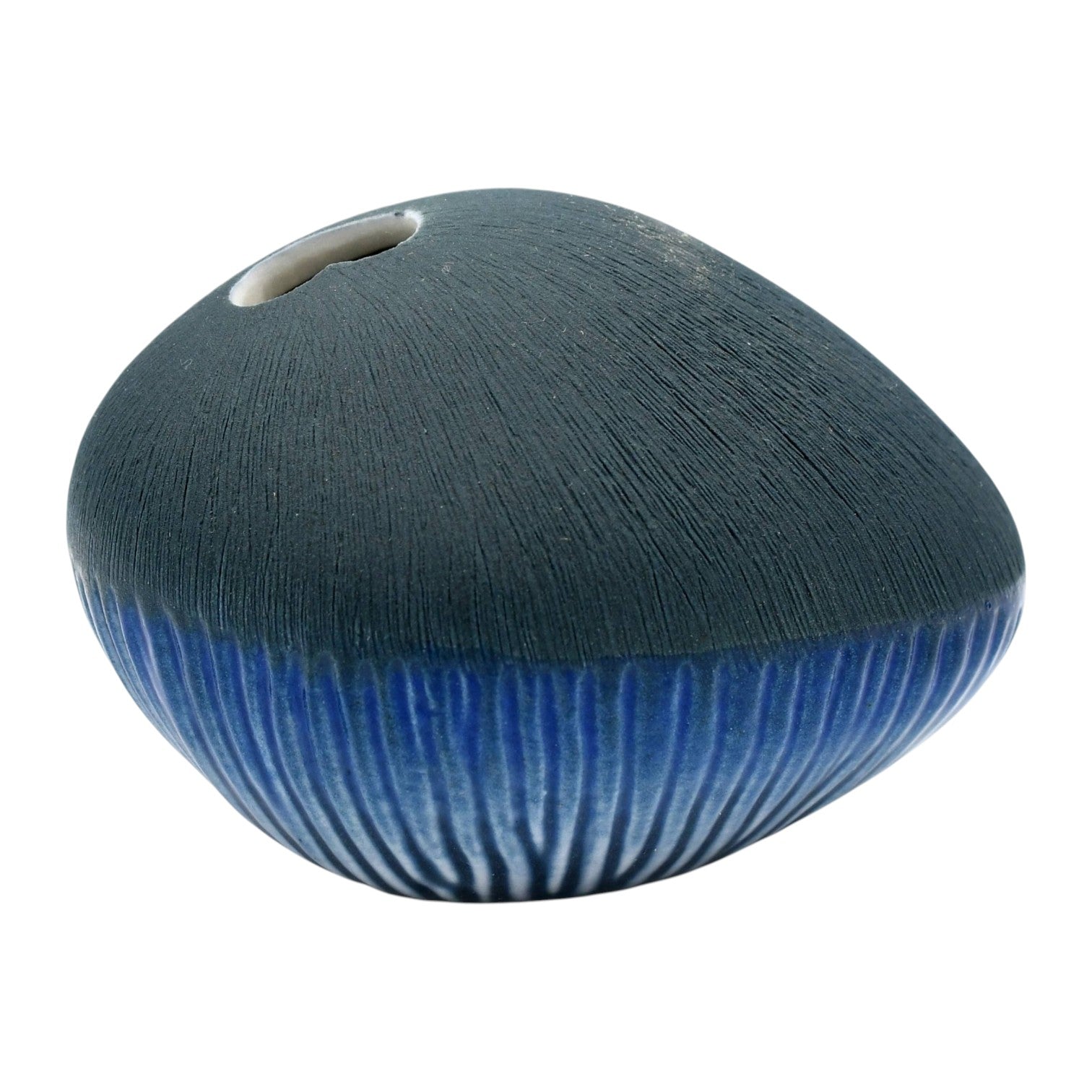 Mini Pebble - Handcrafted Porcelain Bud Vase - Navy and Blue Ombre - 3.4 x 2.6 x 2.4 in - Mellow Monkey