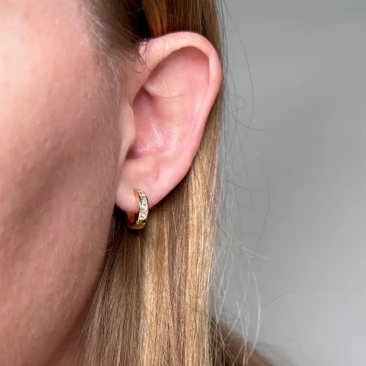 CZ Line Clicker Hoops - 18k Gold Filled Earrings - Mellow Monkey