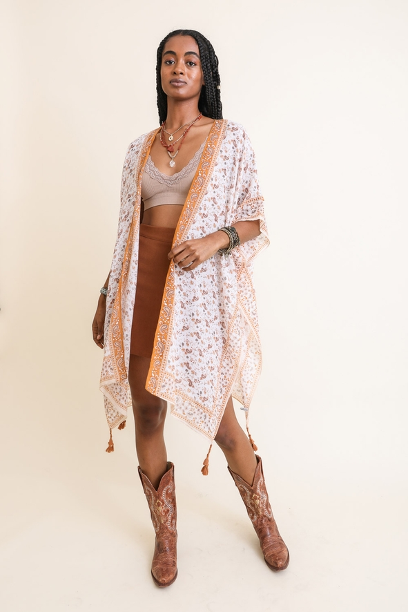 Ditsy Floral Paisley Camel Kimono - Mellow Monkey