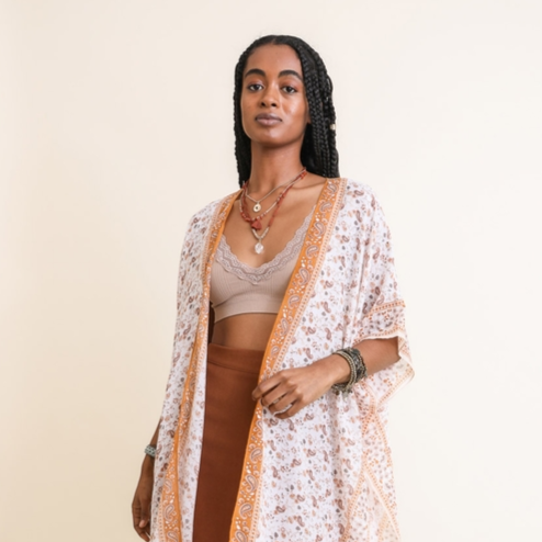 Ditsy Floral Paisley Camel Kimono - Mellow Monkey