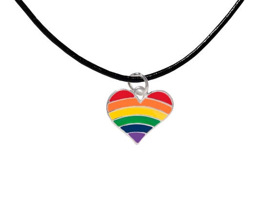 Rainbow Flag Heart Black Cord Necklace