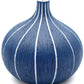 Tiny Congo - Handcrafted Porcelain Bud Vase - Navy with White Stripes - 2.5 x 2.5 x 2.6 in