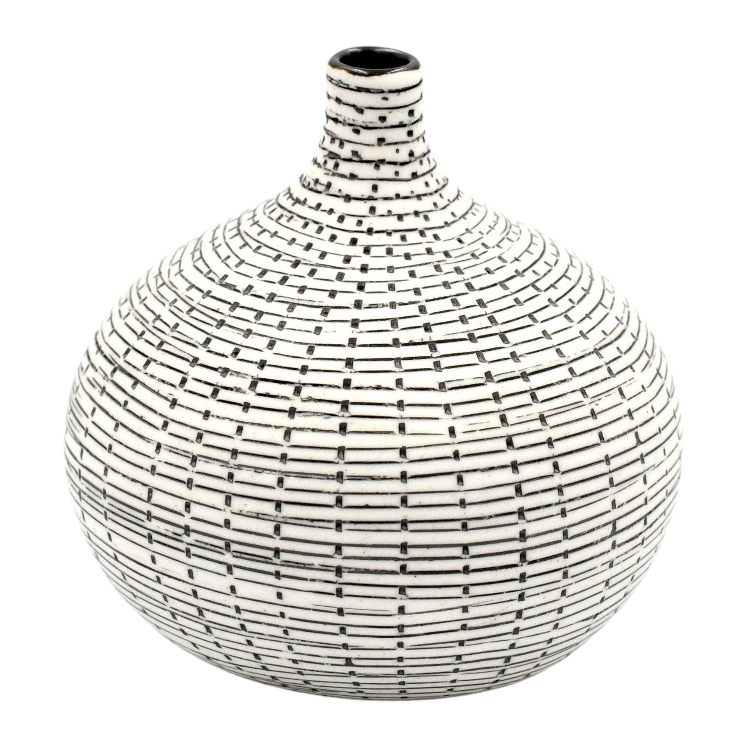 Tiny Congo - Handcrafted Porcelain Bud Vase - White with Black Grid Lines - 2.5 x 2.5 x 2.6 in - Mellow Monkey