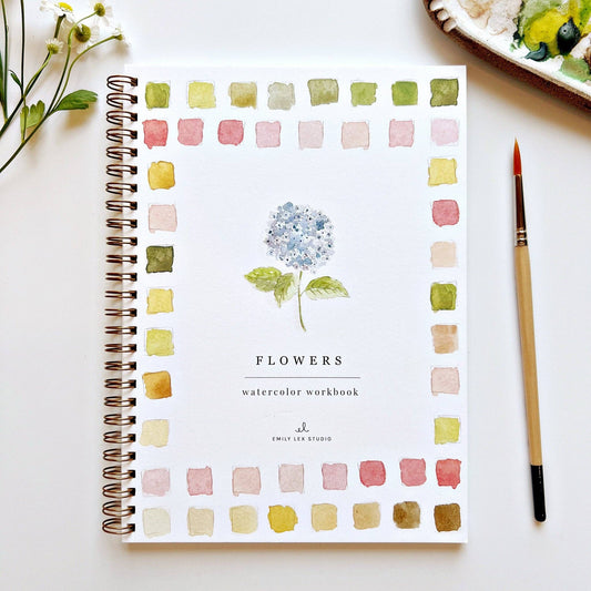 Flowers - Watercolor Workbook With Watercolor Paint Set and Brush - Mellow Monkey