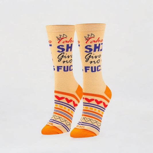 Take No Shit Give No Fucks - Women's Crew Socks - Mellow Monkey