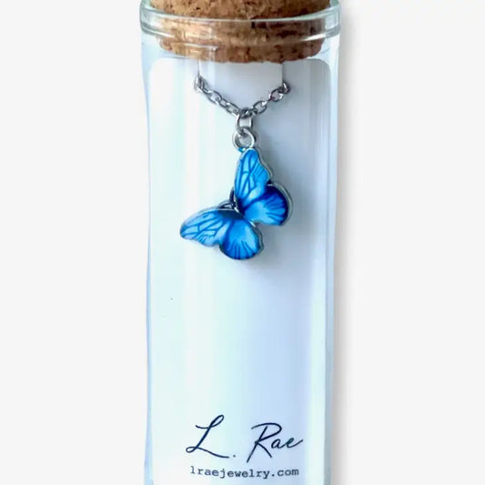 Blue Butterfly Charm Necklace - 18" - Mellow Monkey