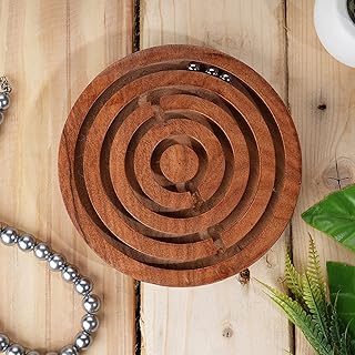 Classic Labyrinth Game - Hand Carved Wood - 6" Diameter - Mellow Monkey