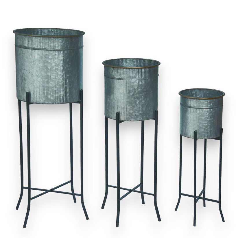 Galvanized Metal Planters with Stand & Drain Hole - Mellow Monkey