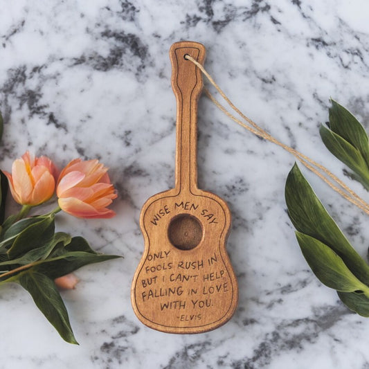 Wise Men Say (Elvis) - Engraved Wooden Guitar Ornament - Mellow Monkey