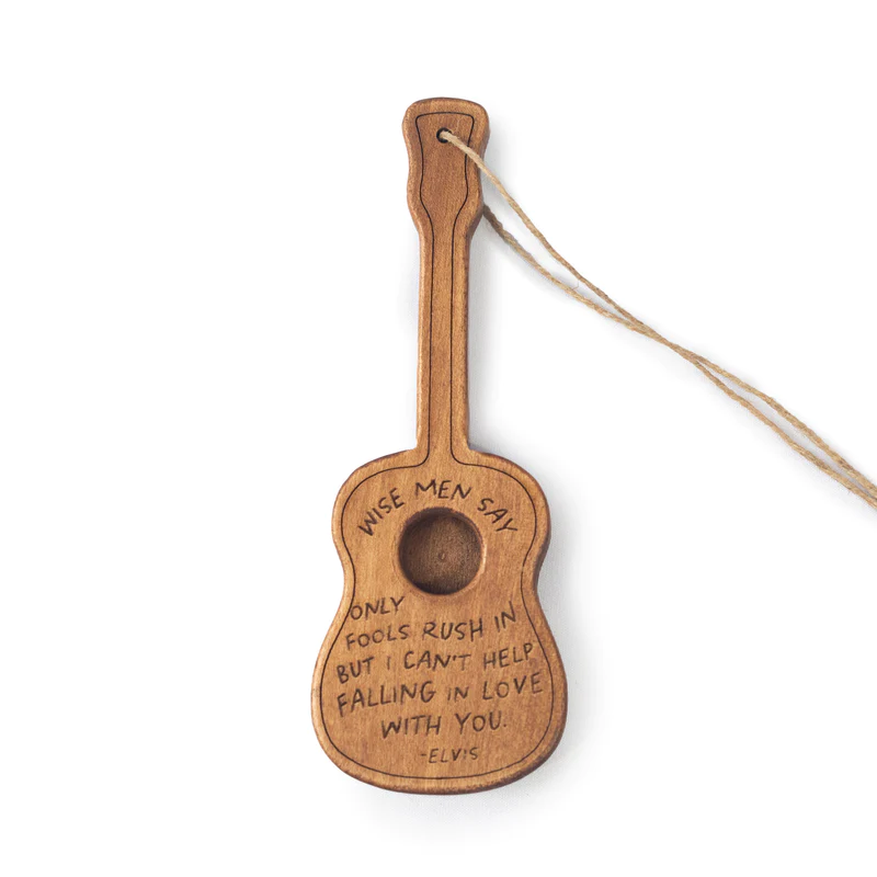 We Can Be Heros (Bowie) - Engraved Wooden Guitar Ornament - Mellow Monkey