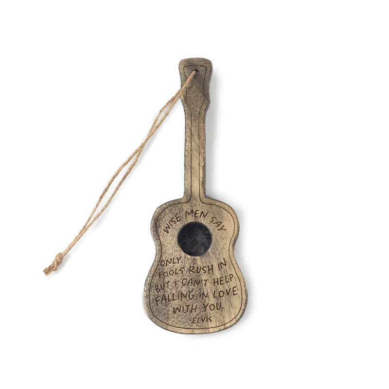 Wise Men Say (Elvis) - Engraved Gray Wooden Guitar Ornament - Mellow Monkey