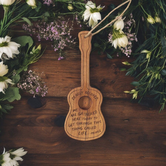 Dearly Beloved (Prince) - Engraved Wooden Guitar Ornament - Mellow Monkey