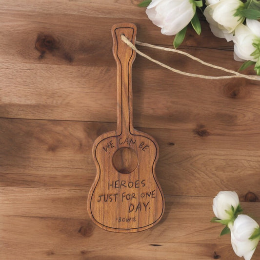 We Can Be Heros (Bowie) - Engraved Wooden Guitar Ornament - Mellow Monkey