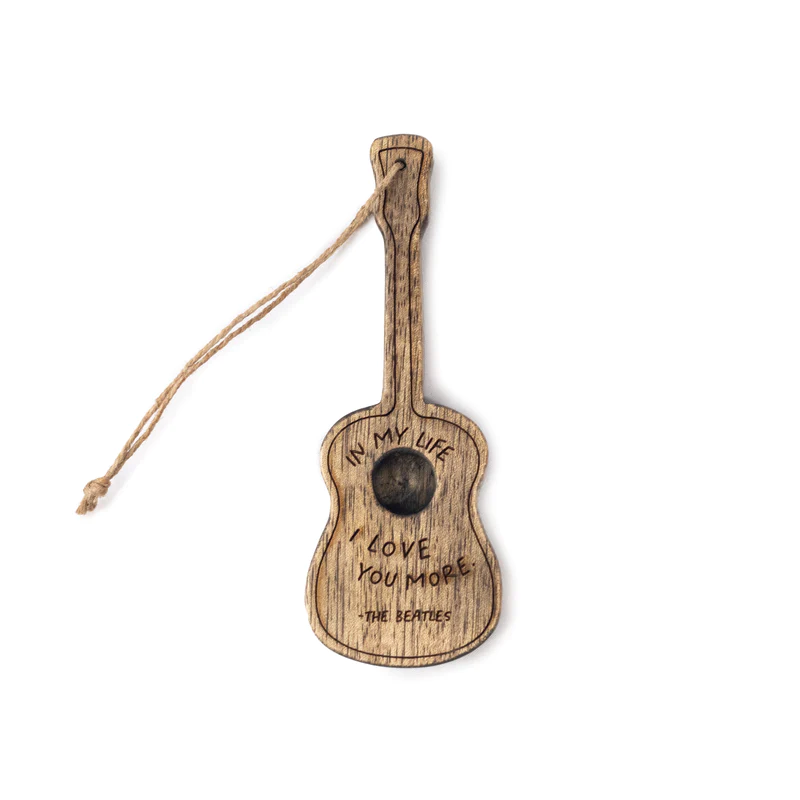 In My Life, I Love You More (The Beatles) - Engraved Gray Wooden Guitar Ornament - Mellow Monkey