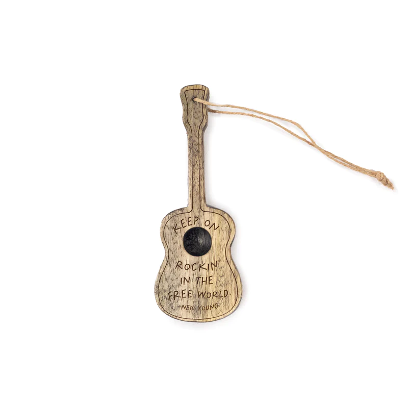 Keep On Rockin' In the Free World (Neil Diamond) - Engraved Gray Wooden Guitar Ornament - Mellow Monkey