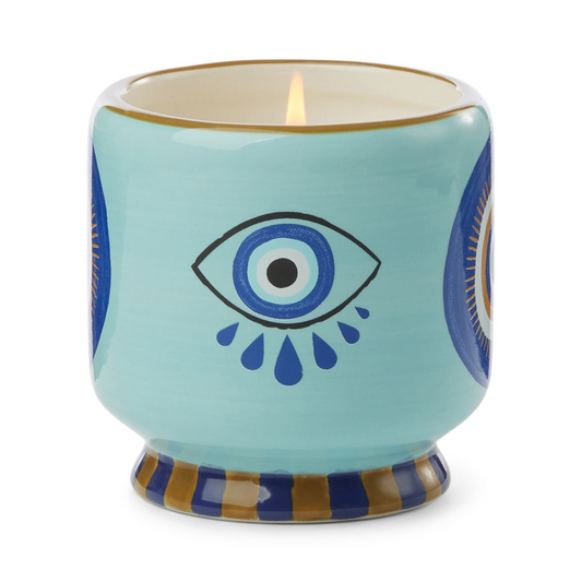Hand Painted Evil Eye Ceramic Candle - Incense and Smoke - 8-oz. - Mellow Monkey