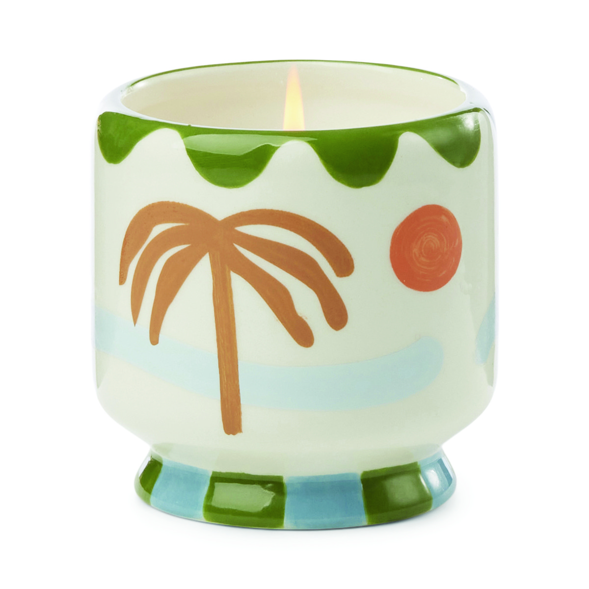 Hand Painted Palm Tree Ceramic Candle - Lush Palms - 8-oz. - Mellow Monkey