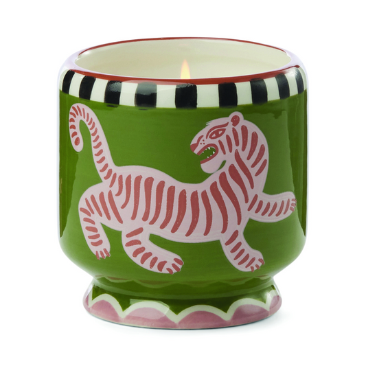 Hand Painted Tiger Ceramic Candle - Black Cedar and Fig - 8-oz. - Mellow Monkey