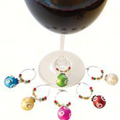 White Swirl Holiday Ornament Wine Charms - Set of 6 - Mellow Monkey