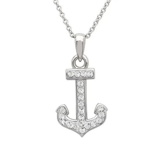 Anchor Necklace Encrusted with White Crystal