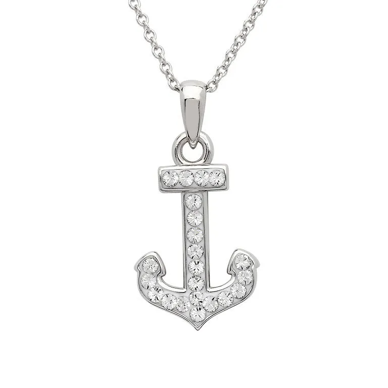 Anchor Necklace Encrusted with White Crystal - Mellow Monkey