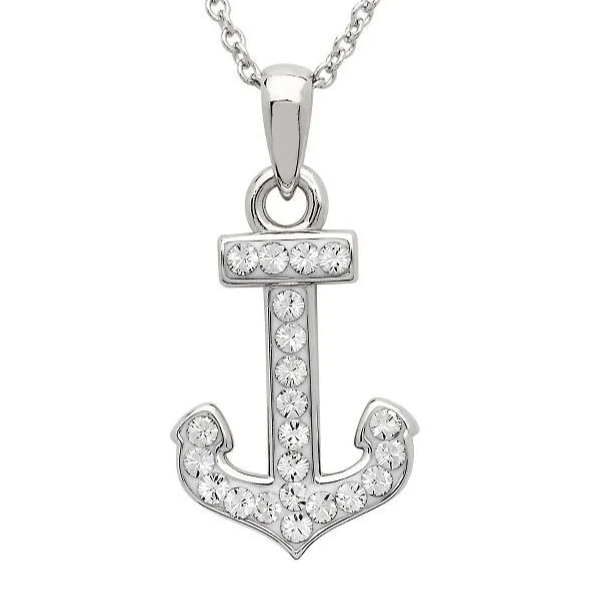 Anchor Necklace Encrusted with White Crystal - Mellow Monkey