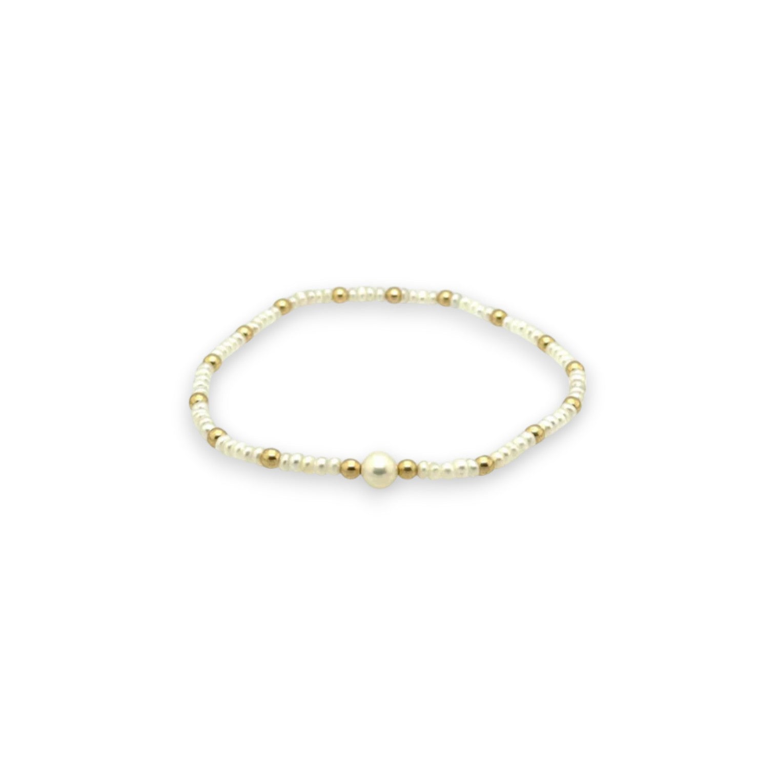 "ARIA"  Gold Filled and Freshwater Pearl Ball Beaded Stretch Bracelet - Mellow Monkey