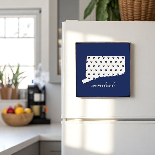 Black Hearts Connecticut State - Wood Block Magnet - 3-1/2-in - Mellow Monkey