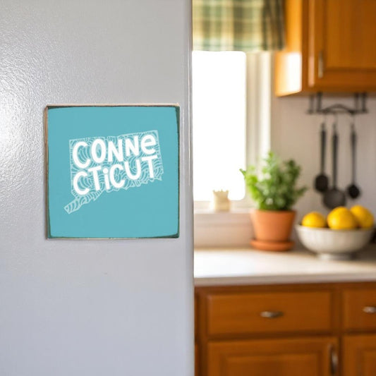 Connecticut - Wood Block Magnet - 3-1/2-in - Mellow Monkey