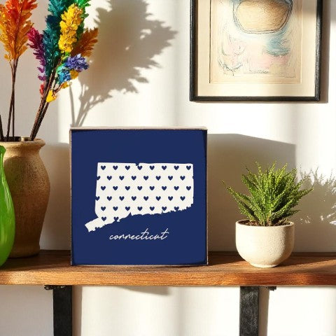 Black Hearts Connecticut - Decorative Wood Block - 4-in - Mellow Monkey