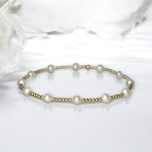 "BARA" 14K Gold-Filled & Pearl Beaded Stretch Bracelet - Mellow Monkey