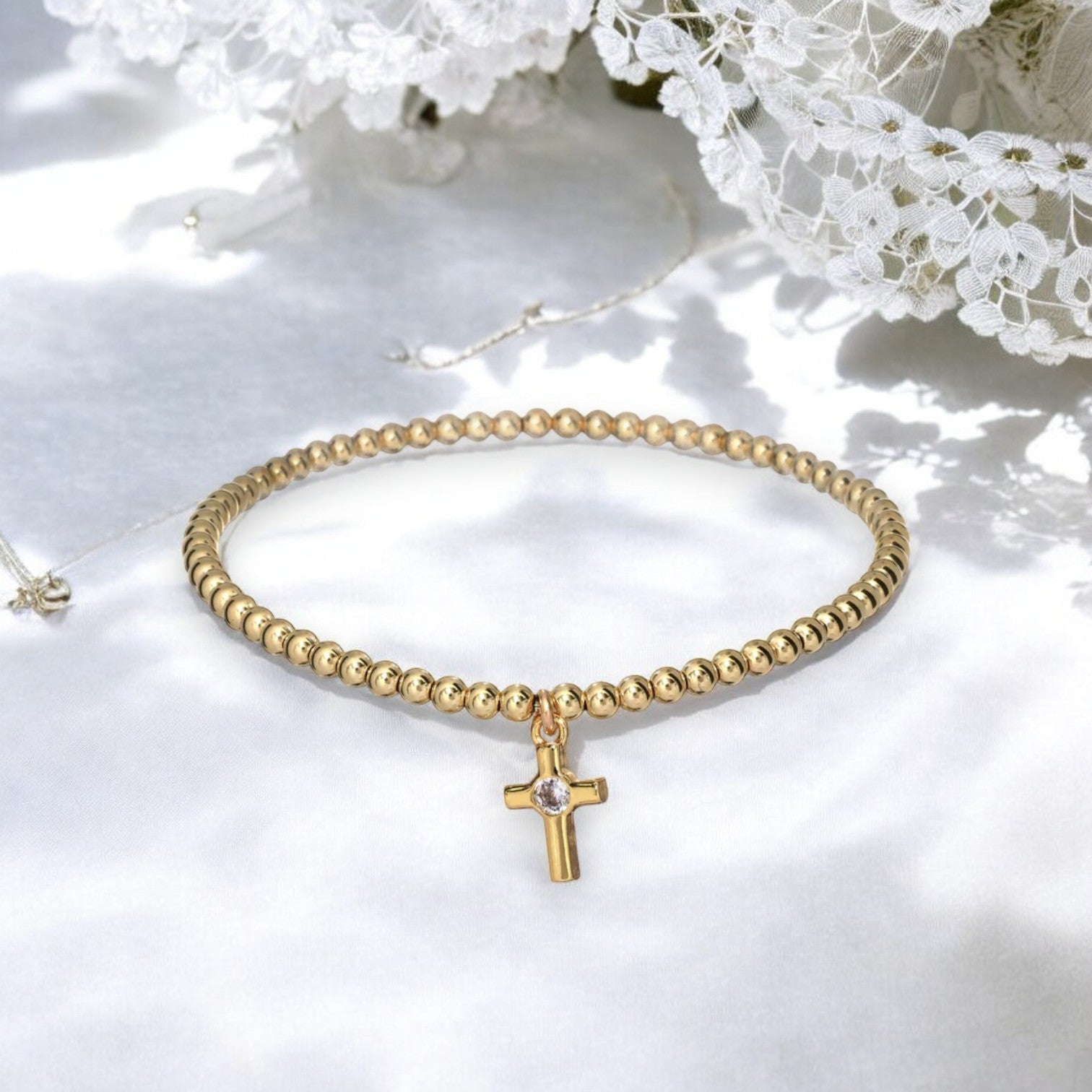 "GRACE" Cross CZ Stretchy Bracelet - Mellow Monkey