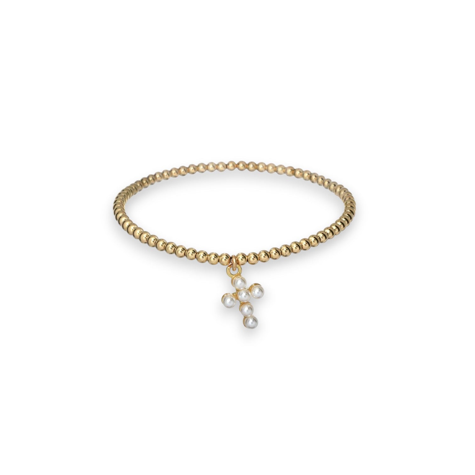 "RACHEL" Pearl Cross Ball Bead Stretchy Bracelet - Mellow Monkey