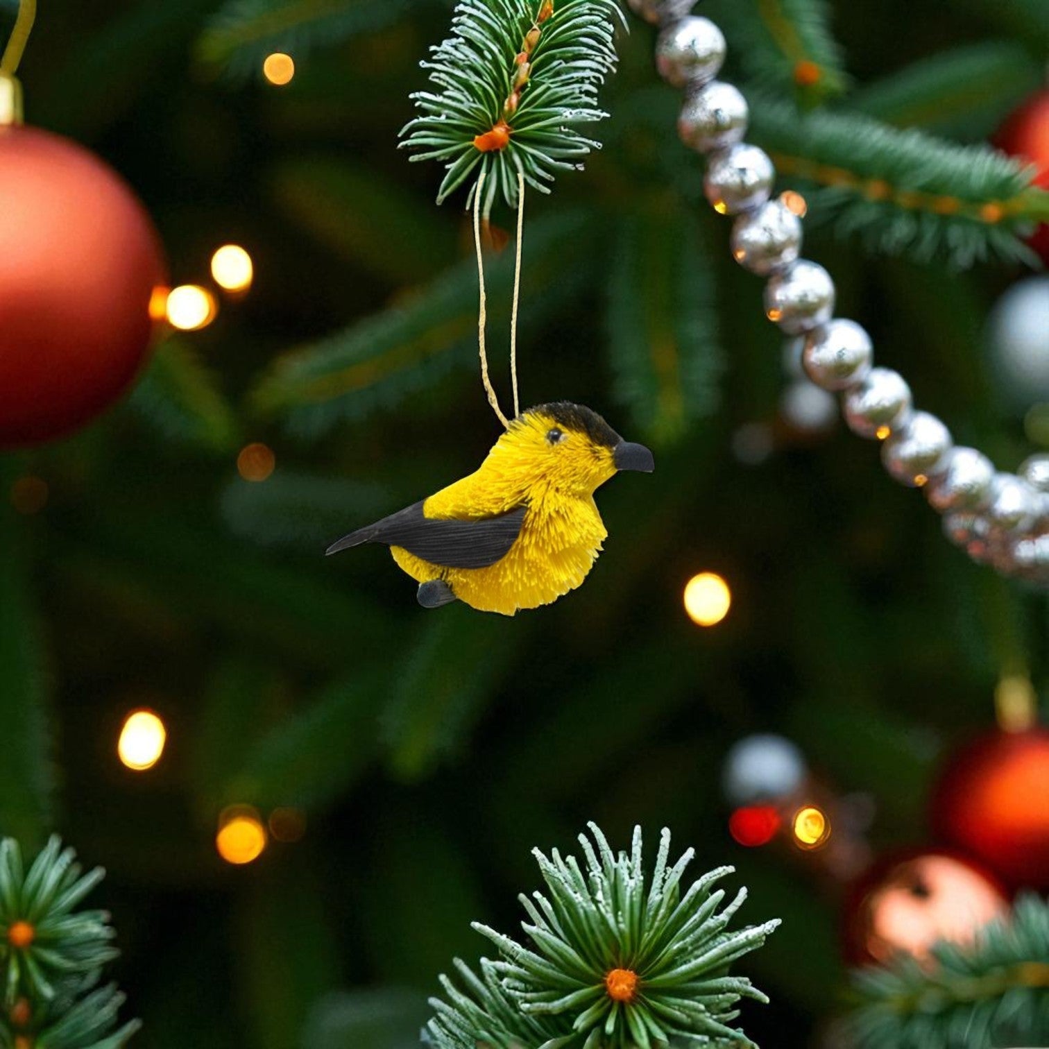 Finch Brush Ornament - 3-in - Mellow Monkey