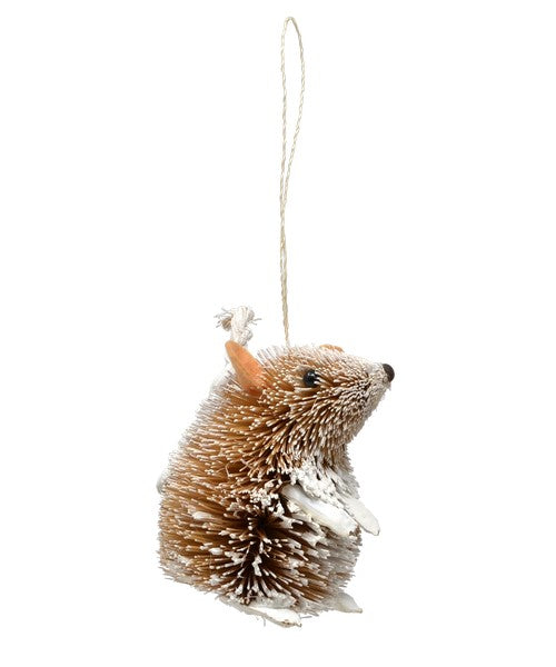Frosted Sitting Mouse Brush Ornament - 4-in - Mellow Monkey
