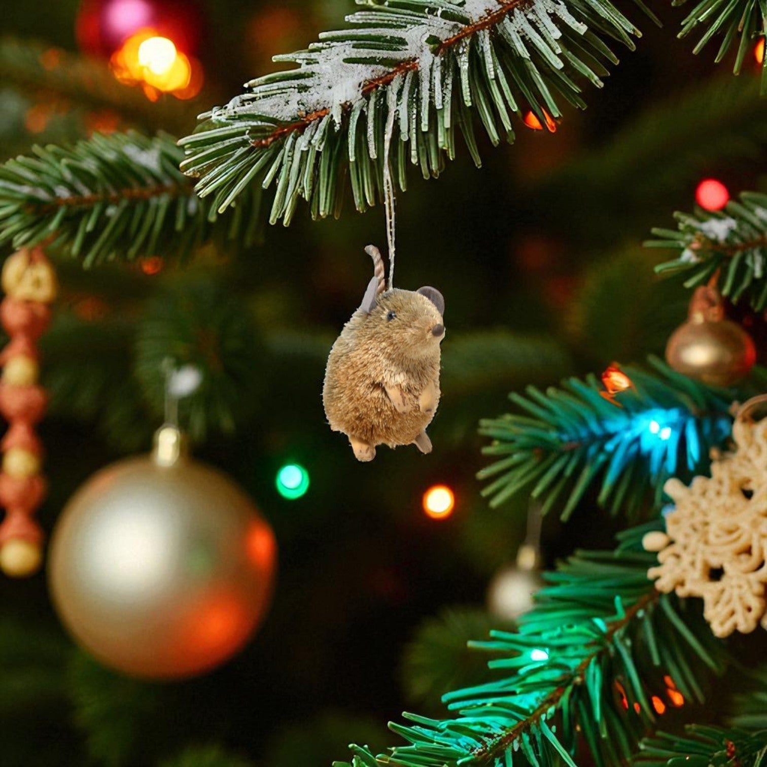 Grey Sitting Mouse Brush Ornament - 3-1/2-in - Mellow Monkey