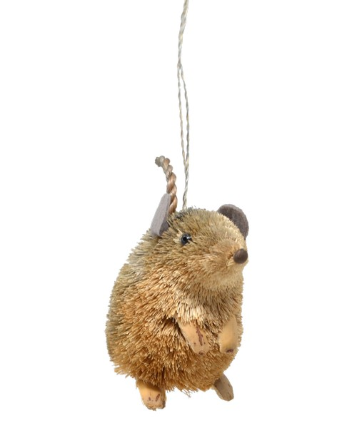Grey Sitting Mouse Brush Ornament - 3-1/2-in - Mellow Monkey