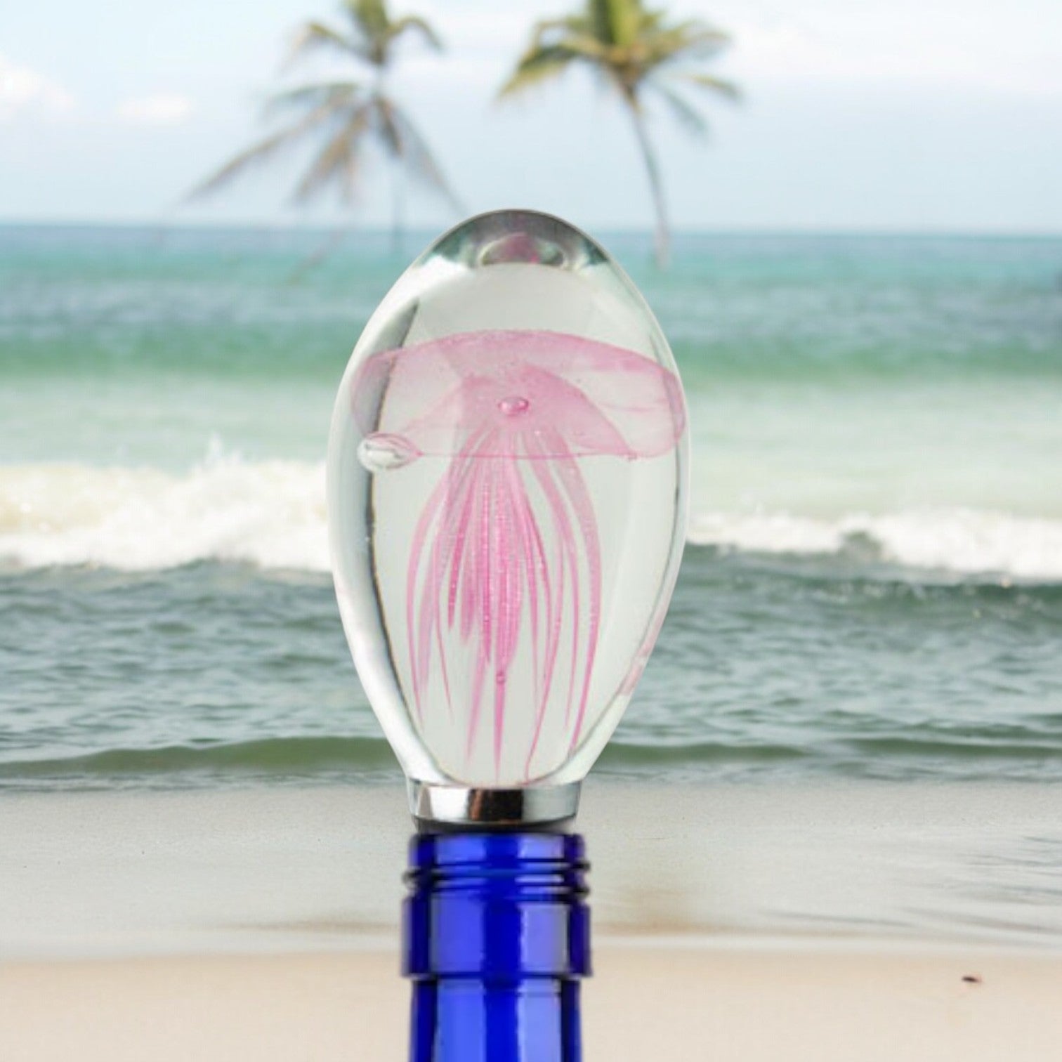 Glass Pink Jellyfish Bottle Stopper - Mellow Monkey