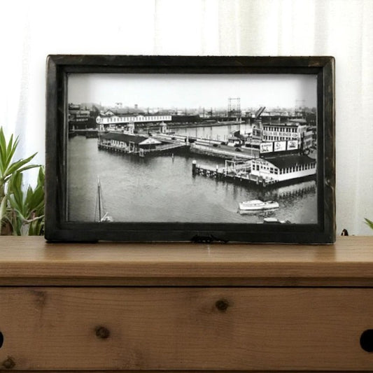 Stratford Avenue Municipal Wharf Bridgeport Connecticut 1941 - Reproduction Photo in Framed Shadowbox - - Mellow Monkey
