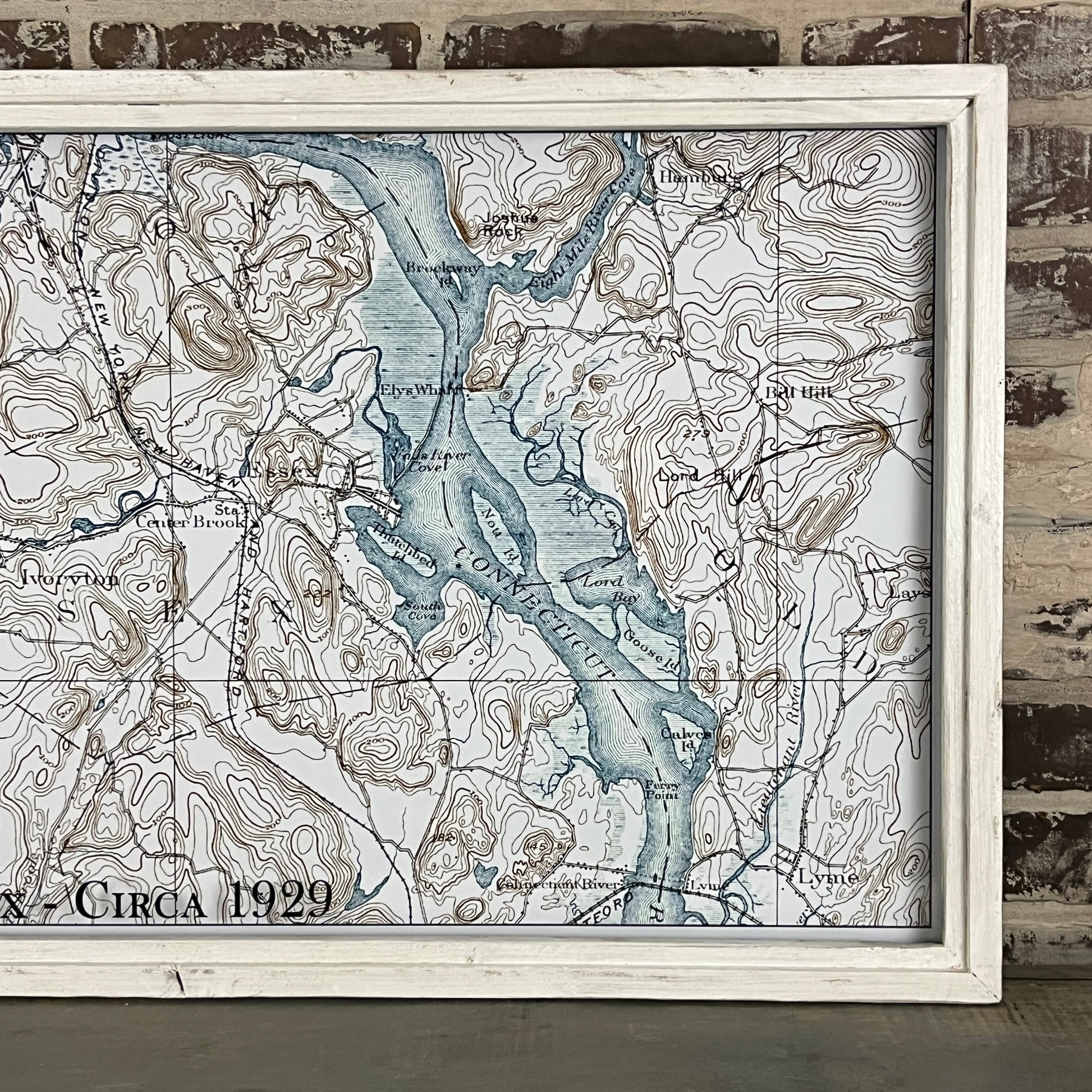 Essex Connecticut Circa 1929 Vintage Map Framed Whitewash Shadowbox - 26-1/2-in - Mellow Monkey